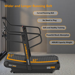 GYMOST Curved Treadmill, User Powered Air Runner, Non-Electric Manual Treadmill with 4 Resistance Levels Adjustment Great for Running and Walking